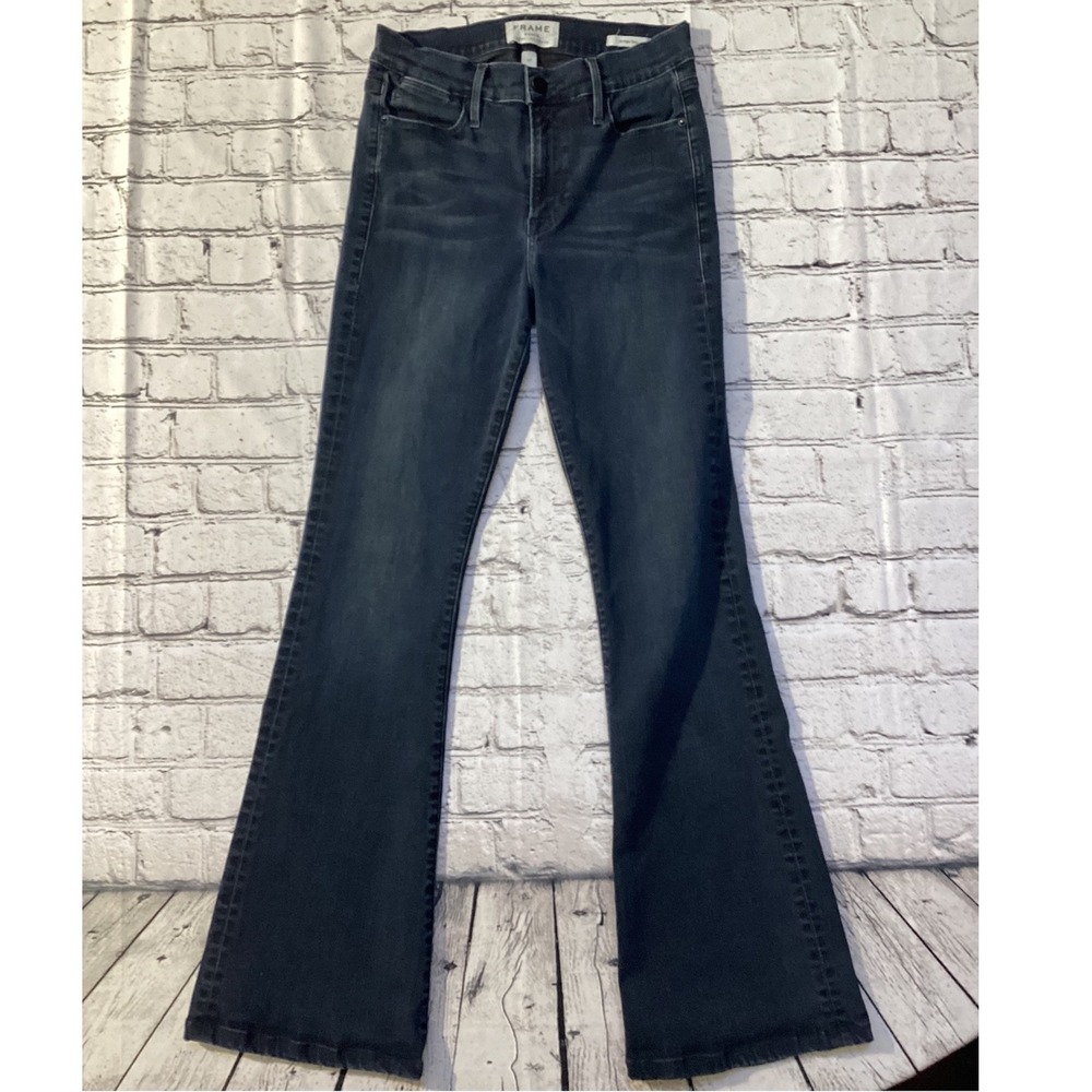 Frame Denim Le High Flare Jeans Dark Blue Faded High Rise Stretch Size 27